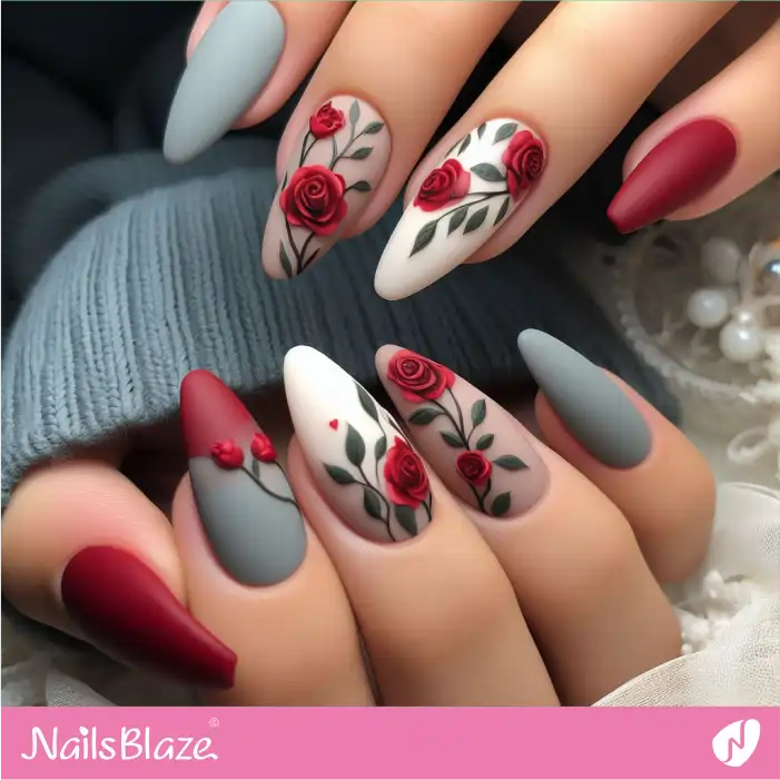 Valentine Almond Rose Nails | Valentine Nails - NB2120
